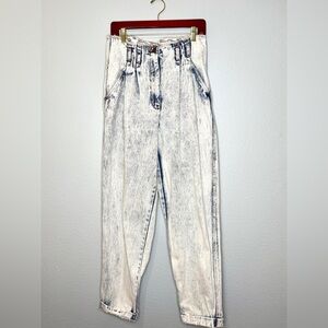 Vintage 80s Acid Wash Super High Nipped Waist Pleated Barrel Leg Cuffed Jeans 14